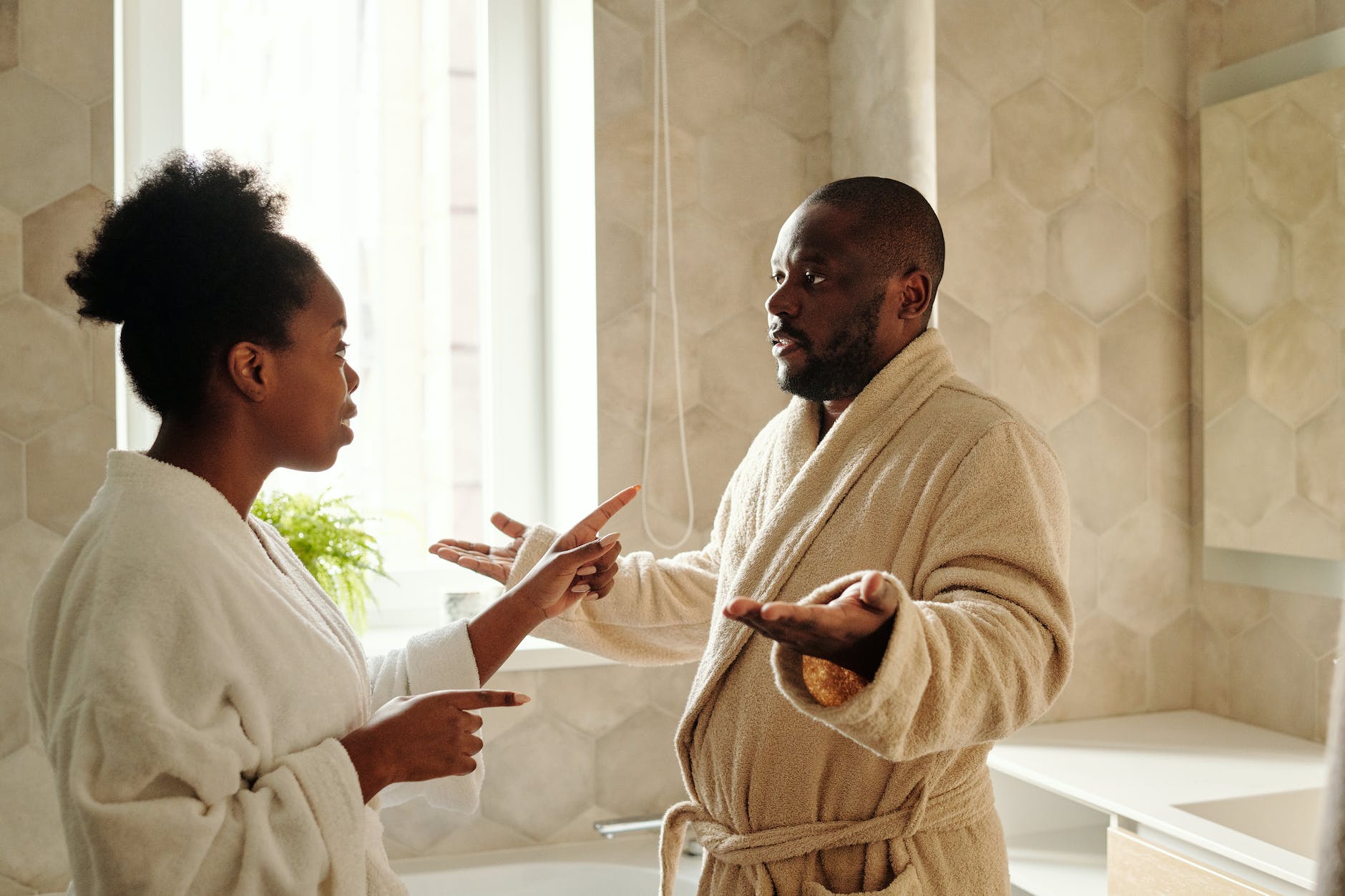 couple arguing in the bathroom